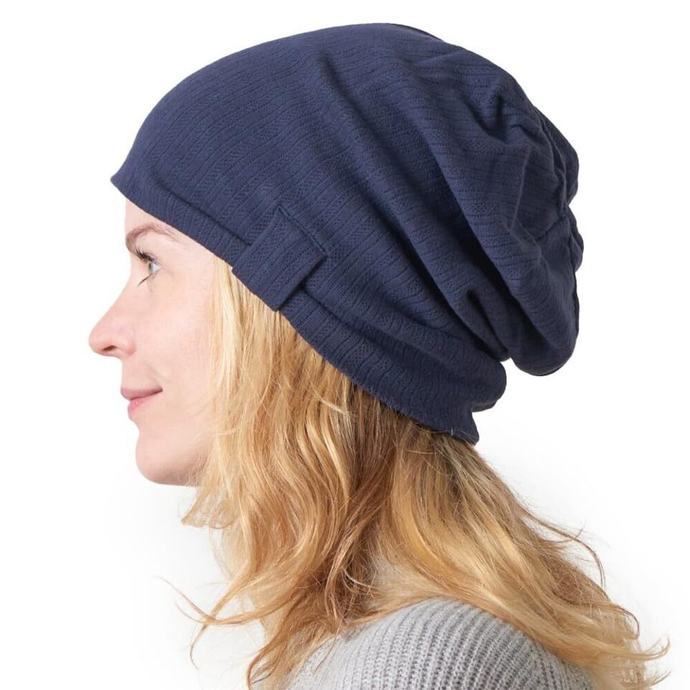 9824 Slouchy Summer Beanie - Cotton Slouch Hat Chemo Cap Navy